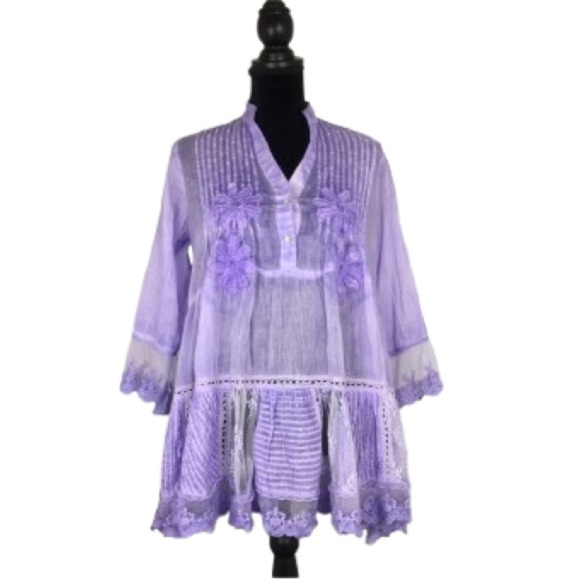 Munche Munchette Semi Sheer Babydoll Fairy Tunic Top Lavender Lace One Size - Picture 1 of 14